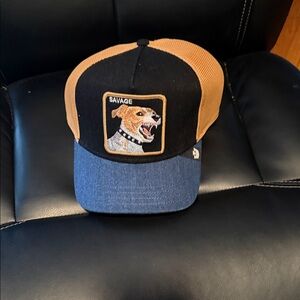 Savage Black, Tan, and Blue Dog Patch Cap goorin bros